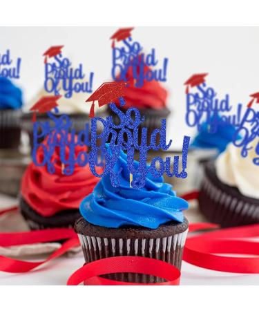So Proud Of You Cupcake Toppers Graduation Decoration Food Picks Congrats Grad Party Supplies Blue Red - Buy Online on GoSupps.com