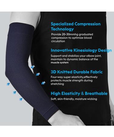 KEKING Compression Arm Sleeves - 20-30mmHg Firm Support for Pain Relief & Recovery | Tennis & Golf Elbow Brace | Latex-Free Dark Blue - Small (1 Pair - Buy Online on GoSupps.com