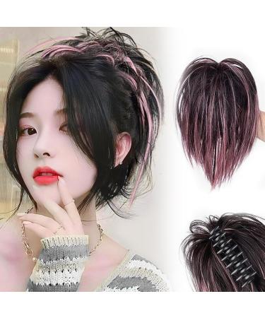 Clip On Ponytail Extensions 12Inch Hair Extensions Ponytail For Women Synthetic Short Hair Bun Ponytail Straight Fashion Claw Clip Open Hair Pieces For Women Girls(Black&Pink) - Buy Online on GoSupps.com