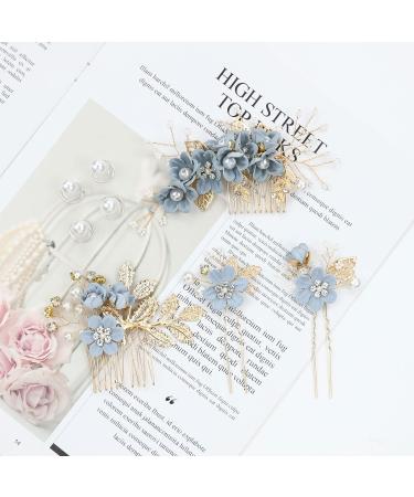 inSowni 20 Pack Classy Dusty Blue Flower Bridal Wedding Hair Side Combs and Hair Accessories - Perfect for Brides, Bridesmaids, and Prom - Light Blue Theme - Buy Online on GoSupps.com