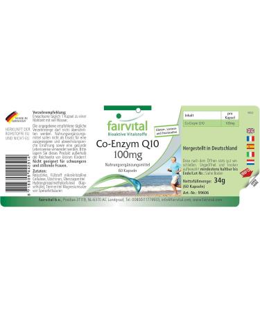 Fairvital | Co-enzyme Q10 100mg - 2 months - VEGAN - Highly dosed - 60 capsules - ubiquinone - Buy Online on GoSupps.com