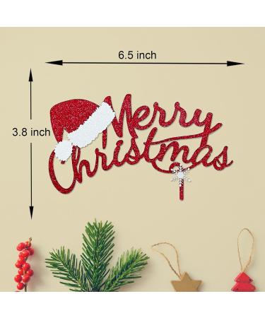 Merry Christmas Cake Topper Red Glitter Christmas Hat Topper Xmas Holiday Cake Picks for Christmas Party Birthday Wedding Decorations - Buy Online on GoSupps.com