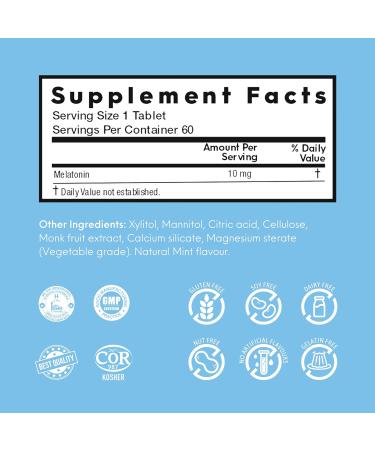 Nutrameltz Melatonin 10mg Extra Strength Natural Sleep Aids for Adults Jet Lag Helps Regulating Sleep Cycle Quick Dissolving Tablets Mint Flavour (60 Tablets) - Buy Online on GoSupps.com