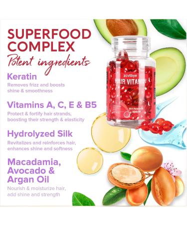Zcvtbye Hair Treatment Serum - Argan Oil Capsules with Moroccan Macadamia & Avocado Oils | Deep Conditioner with Vitamins A C E & Pro B5 - Red DEEP REPAIR - Buy Online on GoSupps.com