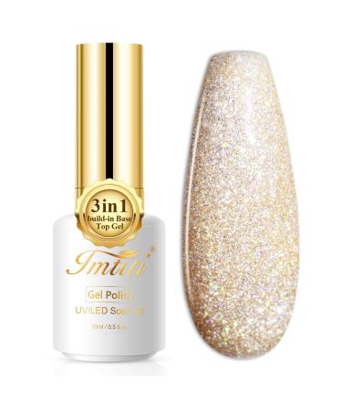 Imtiti Glitter Gel Nail Polish,1 Pcs 0.5 Fl Oz Champagne Gold Gel Polish No Need Base and Top Coat 3 in 1 Gel Nail Polish Kit, Soak Off LED U V Nail Gel Polish Nail Art Starter Manicure Salon Gel Nail Kit for Women Girls Champagne Gold Glitter