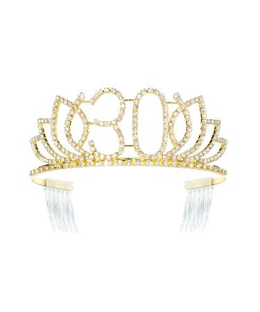 DcZeRong Queen 30 Birthday Tiara Women 30th Birthday Crown Gold Rhinestone Crystal Diamond Crown 30 Birthday Gold
