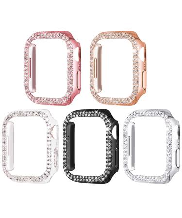 Surace 45mm Case Compatible with Apple Watch 8 & 7 Case Bling Cover Diamond Bumper Protective Case Replacement for Apple Watch Series 8 Series 7 45mm 5 Packs Rose Gold/Pink/Black/Silver/Clear Rose Gold/Pink/Black/Silver/Clear Series 7/8 45mm