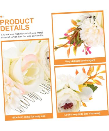 Angoily Bridal Comb Floral Hair Comb French Hair Pin French Combs Rose Hair Accessories Roses Artificial Flowers Floral Hair Headpiece Metal Comb White Cloth Flowers Seaside Resort Wedding - Buy Online on GoSupps.com