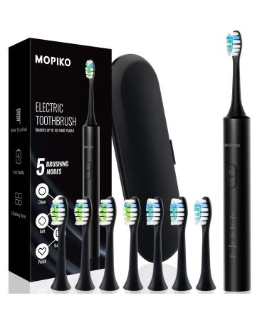 MOPIKO Electric Toothbrush for Adults and Kids Sonic Travel Electric Toothbrush Kit Rechargeable Power Toothbrushes with 8 Heads Smart Whitening Toothbrush USB-C (Black)
