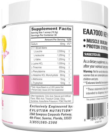Evlution Nutrition EAA7000 - Essential Amino Acids & BCAAs for Muscle Building & Recovery - Pre & Post Workout Powder - 30 Servings - Pink Lemonade - International Shipping Available - Buy Online on GoSupps.com