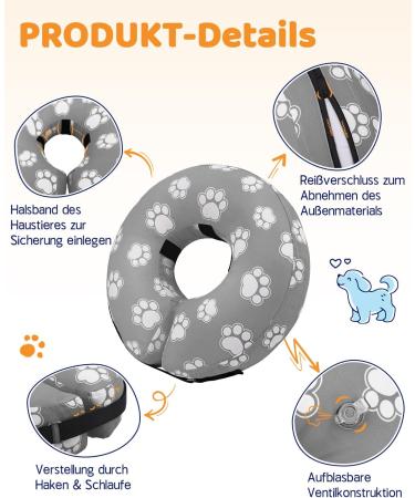 Supet Rewrise Dog Inflatable Recovery Collar | Adjustable Comfortable Protective Neck Collar for Dogs & Cats | Post-Surgery Support (Gray Paw Size L) - Buy Online on GoSupps.com
