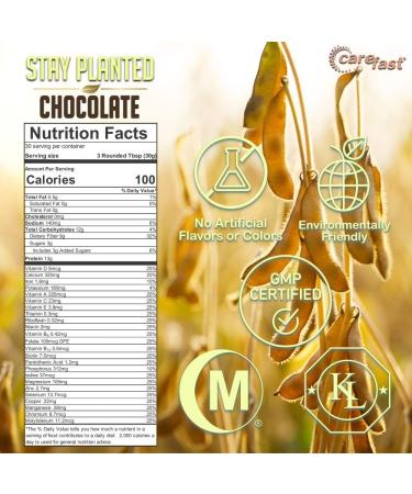 Carefast Stay Planted Chocolate Flavored Plant-Based Non-GMO Soy Protein Powder - 2lb Tub | 13g Protein | Low Carb Vegan Shakes & Smoothies - Buy Online on GoSupps.com