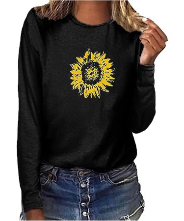 tsaChick Women's Black Sunflower Oversized Sweatshirt | Clearance Sale | Long Sleeve Crew Neck Hoodie | S-XXL - Buy Online on GoSupps.com