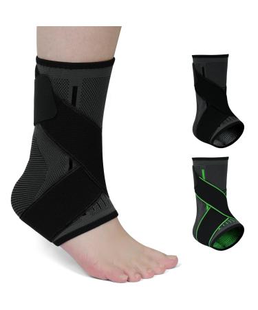 Breteil Ankle Brace for Plantar Fasciitis Relief Ankle Support 2 Pack for Men & Women Ankle Compression Sleeve with Strap Foot Brace for Sprained Ankle Achilles Tendonitis Black-l
