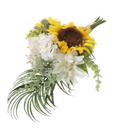 Zerodeko Sunflower Bouquet Artificial Sunflower Flower Artificial Flower Bundles Sunflower Bridal Bouquet Decor Sunflowers Artificial Flowers Wedding Ornaments Bride White Plastic