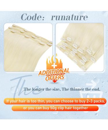 Runature Clip-In Extensions | Real Hair Platinum Blonde 35cm | 7pcs 120g Remy Human Hair - Buy Online on GoSupps.com