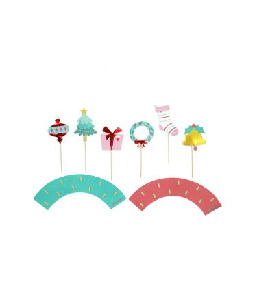 Holly Jolly Christmas - Cupcake Toppers & Wrappers 12 ct | Christmas Cake Toppers | Christmas Party Decorations | Christmas Dessert Table Decorations