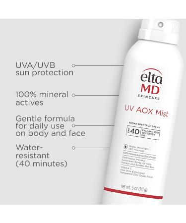 EltaMD UV AOX Mist Mineral Sunscreen Spray SPF 40 Broad Spectrum Face and Body Sunscreen with Zinc Oxide 100% Mineral Active Hydration Boost with Antioxidants Moisturizer with SPF 40 5 oz 1.7 Fl Oz Clear Tinted 5 Fl O  - Buy Online on GoSupps.com