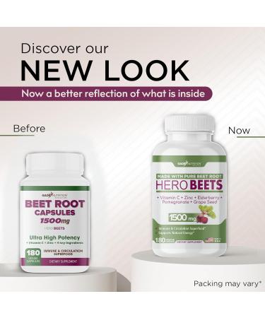 Gade Nutrition Hero Beets - Beet Root Capsules 1500mg - Organic Beet Root Powder + Vitamin C Zinc Elderberry Pomegranate Grape Seed Extract - 3 Months Supply 90 Count (Pack of 1) - Buy Online on GoSupps.com