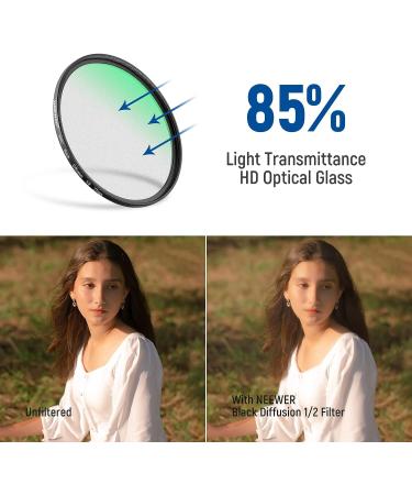 NEEWER 77mm Black Diffusion 1/2 Filter - Cinematic Mist Effect for Video/Portrait Photography | Ultra Slim, Scratch Resistant HD Glass - Buy Online on GoSupps.com
