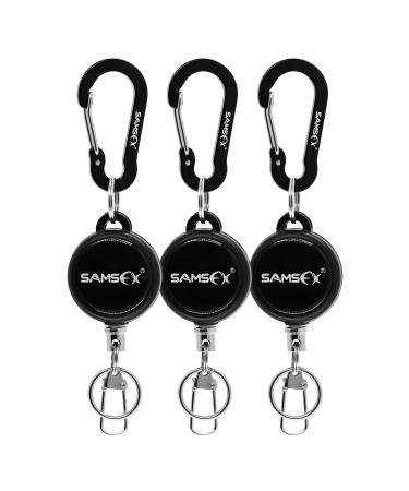 SAMSFX Fly Fishing Zinger Retractor for Anglers Vest Pack Tool Gear Assortment Combo 3pcs in Pack Carabiner and Retractors 24" Nylon Cord