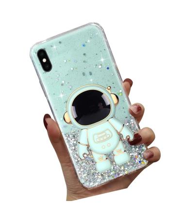 Tivenfezk nadoli for iPhone x/xs astronaut hidden stand shell caricature glitter stand soft silicone bling transparent protective cover iphone x/xs green