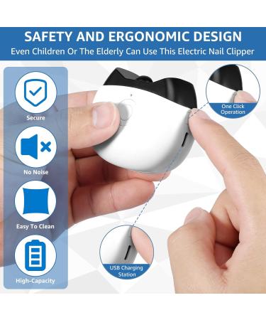 Automatic Nail Clippers with LED Lighting 2-in-1 Cutting and Grinding Professional Nail File 2 Speeds Electric Nail Trimmer Safety Fingernail Cutter Portable Nail Scraps Storage for Baby Kids Adults White - Buy Online on GoSupps.com