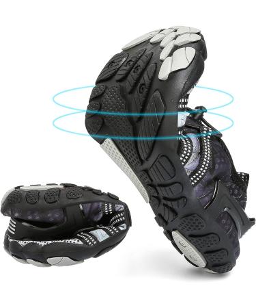 Unisex Barefoot Water Sport Shoes - Quick-Dry Aqua Socks for Beach, Surf, Yoga - 8.5 Women/7.5 Men - Grey/Black - Buy Online on GoSupps.com