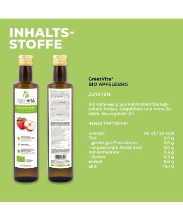 GreatVita Organic Apple Cider Vinegar - 4 x 500ml Naturally Cloudy & Unfiltered with Mother | High-Quality Health Booster - Worldwide Shipping - Buy Online on GoSupps.com