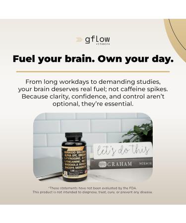 gflow vitamins Ginkgo Biloba Alpha GPC Supplement with Panax Ginseng L Tyrosine with L Theanine Bacopa monnieri Rhodiola Rosea Phosphatidylserine B12 MCT DMAE - Complex | Made in USA - Buy Online on GoSupps.com