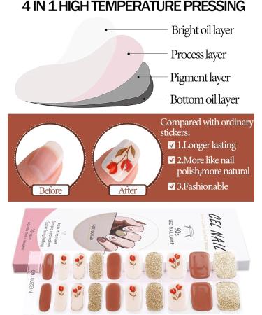 EBANKU 20 PCS Semi Cured Gel Nail Strips Full Wraps | Adhesive Gel Nail Stickers with Nail File | UV/LED Lamp Required - #16 - Buy Online on GoSupps.com