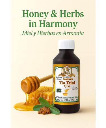 Jarabe de la T a Trini con Miel Pura (Syrup with Pure Honey) - Dietary Supplement - 4.05 fl oz (120 ml) - Mullein Propolis Eucalyptus Anacahuite & Mint(prop leo eucalipto Mirra gordolobo & mas) - Buy Online on GoSupps.com