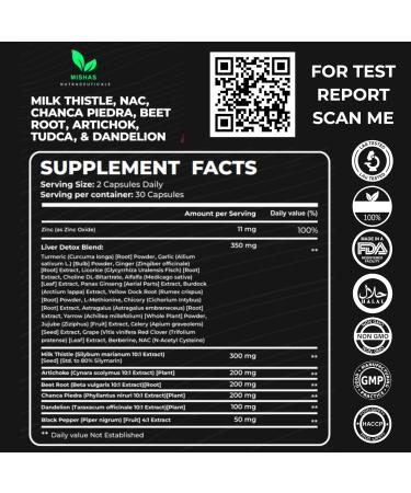 Mishas Nutraceuticals Milk Thistle Dandelion Root NAC and TUDCA Supplement Supports Liver Health Liver Cleanse Detox Kidney and Respiratory Health & Digestion System 60 Vegan Capsules - Buy Online on GoSupps.com