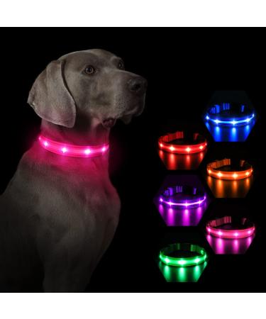 Masbrill luminous band Dogs Charging LED dog collar luminous 3 flashing lights waterproof adjustable Illuminated safety collar for small medium large dogs pink s s (28-40cm/11-15.7inch) pink)