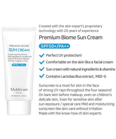 Oil Free Premium Biome Sun Cream SPF50+ / PA++ | Korean Made | Best Sunscreen for All Skin Types - 1.69 Fl oz - Buy Online on GoSupps.com