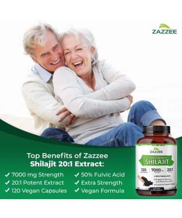 Zazzee 100% Pure Himalayan Shilajit 20:1 Extract 7000 mg Strength per Capsule 50% Fulvic Acid 120 Servings per Bottle 20X Potency Rich in Trace Minerals Non-GMO Vegan Made in The USA - Buy Online on GoSupps.com