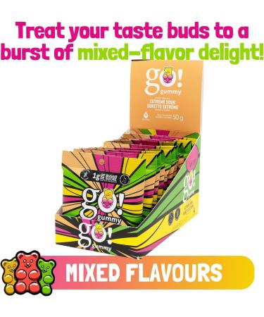 Jimmy Sevigny GoGummy Extreme Sour Mixed Flavours Low Sugar (1g) Gummy Bears | High Fiber No Sugar Alcohols Gluten Free | Pack of 12 x 50g Bags - Buy Online on GoSupps.com
