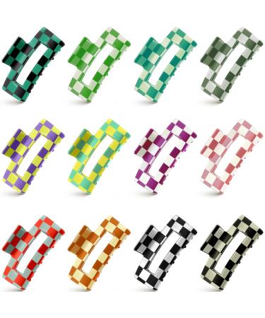 12 Pieces Hair Claw Clip 3.2 Inch Multicolored Checkered Hair Clips Nonslip Plaid Rectangle Claw Clip Strong Hold Y2k Hair Accessories Styling Claw Clamps for Women Girls Thick Thin Hair  12 Styles