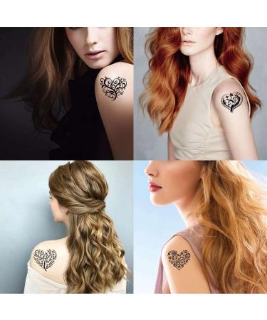 Tattoonova Heart Temporary Tattoos - 18 Sheets Black and White Love Heart Tree Folwer Leaves Designs for Adults - Fake Tattoo Kits for Neck, Arm, Hands, Leg - Buy Online on GoSupps.com
