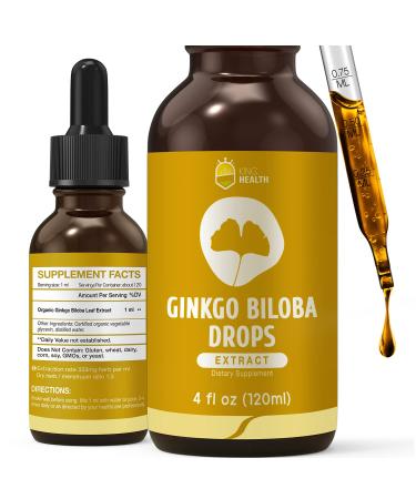 Organic Ginkgo Biloba Extract Liquid Supplements Brain & Focus Support 98% Absorption Vegan Non-GMO Alcohol & Gluten Free - 4 Fl Oz 4 Fl Oz (Pack of 1)