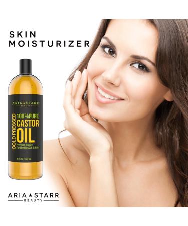 Aria Starr Castor Oil Cold Pressed - 16 FL OZ - 100% Pure Hair Growth Oil for Face, Skin, Scalp, Eyebrows, and Eyelashes - Buy Online on GoSupps.com