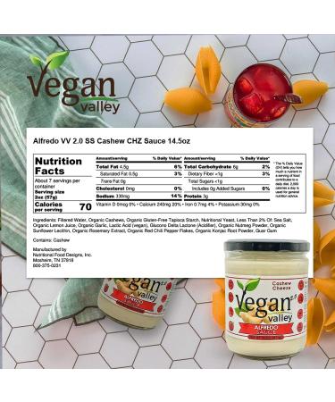 VEGAN VALLEY Cashew Cheeze Alfredo Sauce - 14.5 oz | Creamy Vegan Pasta & Dip Sauce | Soy-Free, Gluten-Free, Kosher Certified - Buy Online on GoSupps.com