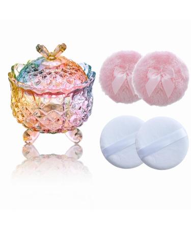 5 Pieces Large Body Powder Puff and Powder Container Crystal Case for Dust Puff Powder applicator with Box for Face and Body (Color Butterfly) Butterfly Color