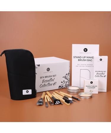 Essential SFX Makeup Brush Kit - 12 Piece Professional Set for Special Effects Makeup - Includes Vanilla Fragrance Brush Soap & Standing Bag - Ideal for Film Theater & Halloween - Buy Online on GoSupps.com