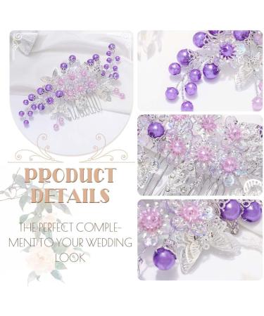 IYOU Pearl Wedding Hair Combs Purple Butterfly Bridal Sides Comb Flower Bridesmaid Bride Hair Accessories for Women - Buy Online on GoSupps.com