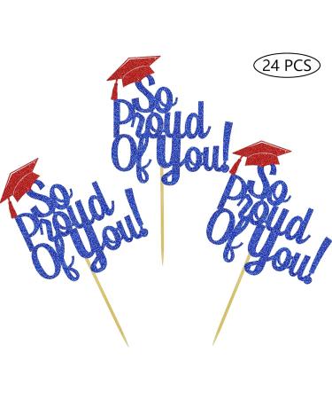So Proud Of You Cupcake Toppers Graduation Decoration Food Picks Congrats Grad Party Supplies Blue Red - Buy Online on GoSupps.com