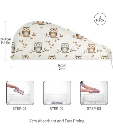 Small Cute Owl Hair Towel 2 Pack - Super Absorbent Quick Dry Hair Turbans for Women & Girls - Buy Online on GoSupps.com