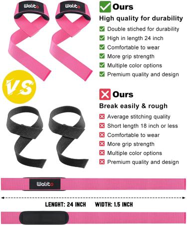 WALITO Weight Lifting Straps with Neoprene Padding for Men and Women - Pink (Pair) - Buy Online on GoSupps.com