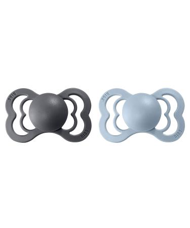 BIBS Pacifiers - Supreme Collection | BPA-Free Baby Pacifier | Made in Denmark | Set of 2 Iron/Baby Blue Color Premium Soothers | Size 6-18 Months - Buy Online on GoSupps.com