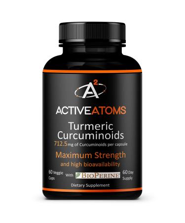 Active Atoms Premium Turmeric Extract Extra Strength with BioPerine Black Pepper 750 mg Turmeric Extract per 1 Capsule Standardized 95% Curcuminoids Non-GMO 60 Veggie Capsules 60 Day Supply 60 Count (Pack of 1)
